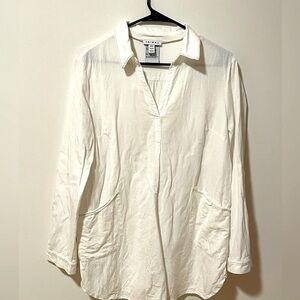 Tribal Women's Cream Linen Tunic Top Size M